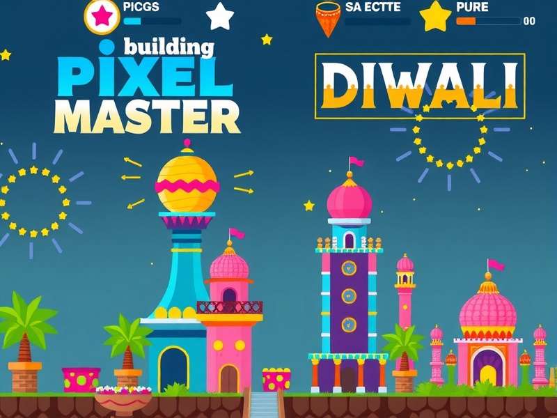 Building Pixel Master gameplay screenshot showing colorful pixel constructions